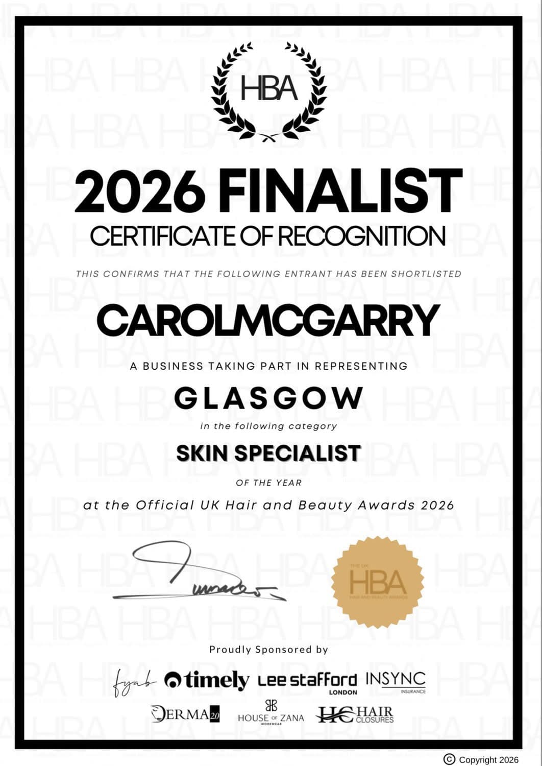HBA 2026 Finalist — Skin Specialist of the Year